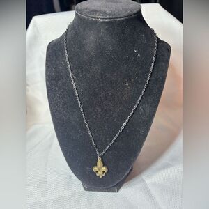 Fleur de Lis Pendant & 18” Gunmetal Stainless Steel Necklace NWOT